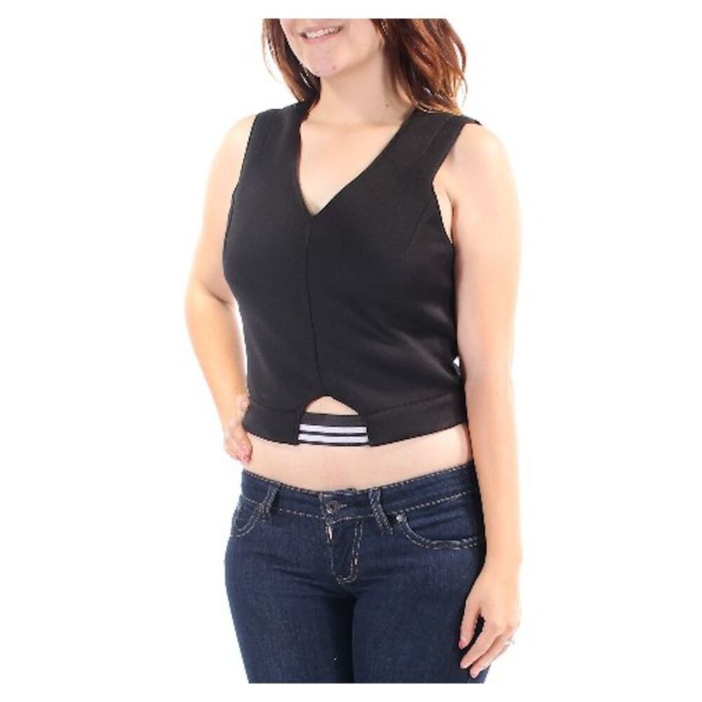 KIIND OF Womens Black Cut Out Sleeveless V Neck Top Size: S